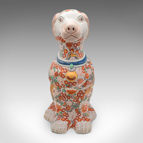 Large Vintage Decorative Dog Figure, Chinese, Ceramic, Hound Statue, Imari Taste