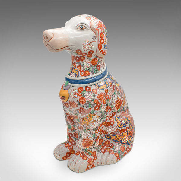 Large Vintage Decorative Dog Figure, Chinese, Ceramic, Hound Statue, Imari Taste