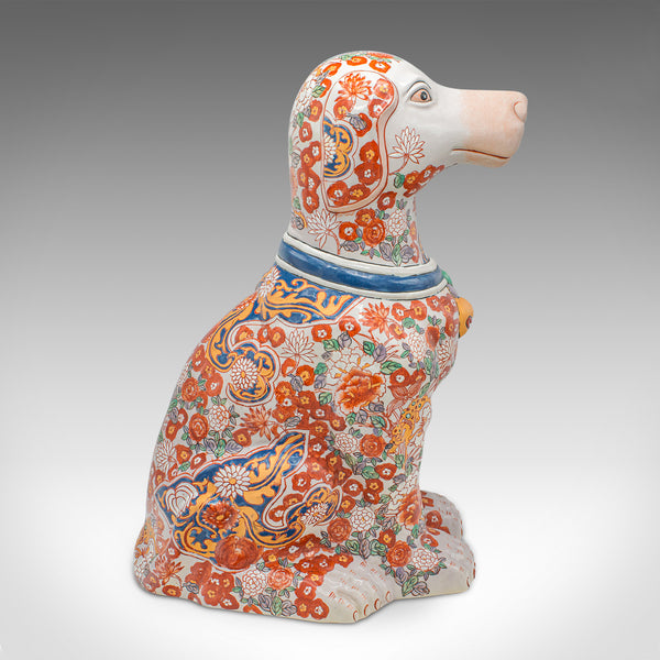 Large Vintage Decorative Dog Figure, Chinese, Ceramic, Hound Statue, Imari Taste