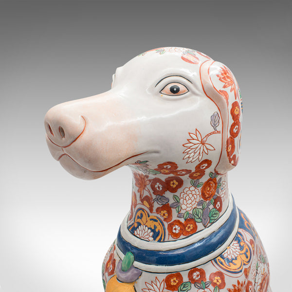 Large Vintage Decorative Dog Figure, Chinese, Ceramic, Hound Statue, Imari Taste