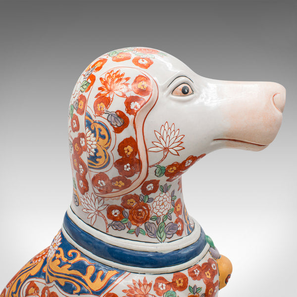 Large Vintage Decorative Dog Figure, Chinese, Ceramic, Hound Statue, Imari Taste