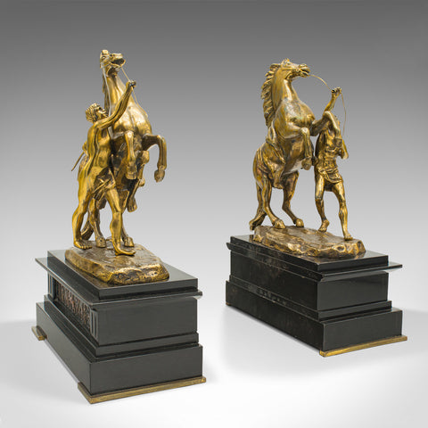 Pair Of Antique Marly Horse Bookends, French, Grand Tour, Book Rest, Victorian