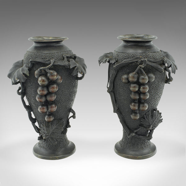 Pair Of Antique Decorative Vases, Japanese, Bronze Baluster, Meiji, Victorian