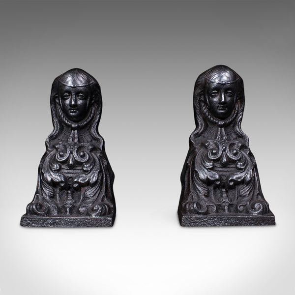 Pair of Antique Figural Fireplace Chenets, French, Great Exhibition, Victorian