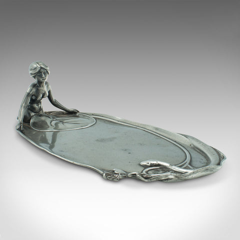 Antique Table Centrepiece, German, Pewter, Lady of the Lake, Decorative Tray