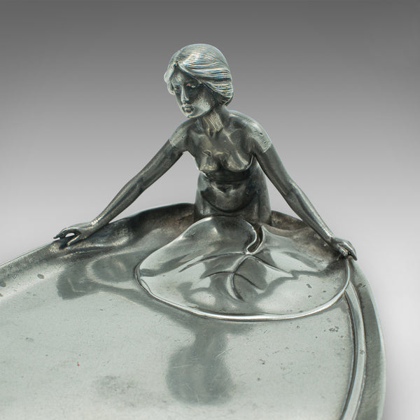 Antique Table Centrepiece, German, Pewter, Lady of the Lake, Decorative Tray