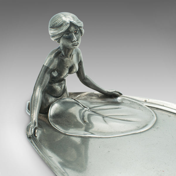 Antique Table Centrepiece, German, Pewter, Lady of the Lake, Decorative Tray