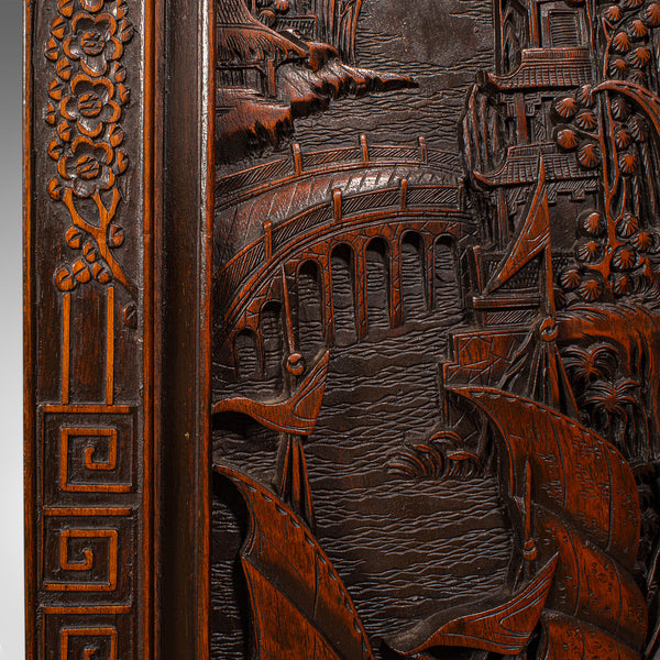 Heavy Vintage Privacy Screen, Chinese, Carved, 4 Fold, Room Divider, Art Deco