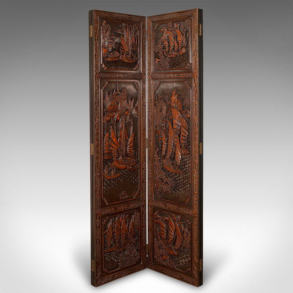 Heavy Vintage Privacy Screen, Chinese, Carved, 4 Fold, Room Divider, Art Deco