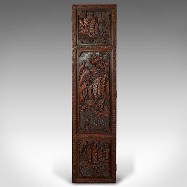 Heavy Vintage Privacy Screen, Chinese, Carved, 4 Fold, Room Divider, Art Deco