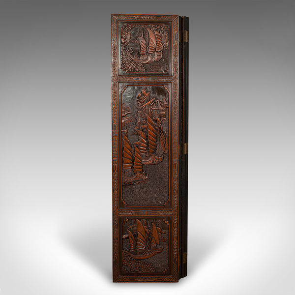 Heavy Vintage Privacy Screen, Chinese, Carved, 4 Fold, Room Divider, Art Deco