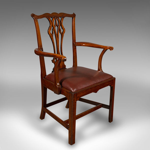 Pair Of Antique Carver Chairs, English, Elbow Seat, Chippendale Taste, Georgian