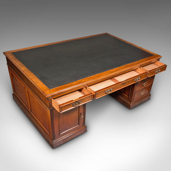 Very Large Antique Partner's Desk, English, Twin Pedestal, Maple & Co, Edwardian