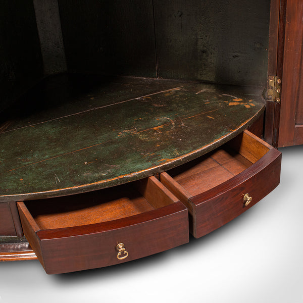 Antique Glazed Corner Cabinet, English, Bow Front, Display, Georgian, Circa 1800