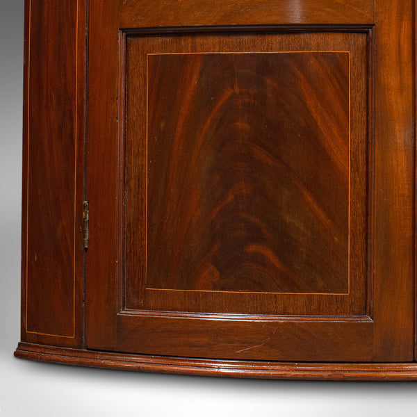 Antique Glazed Corner Cabinet, English, Bow Front, Display, Georgian, Circa 1800