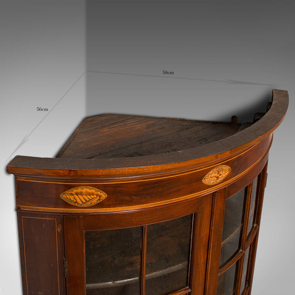 Antique Glazed Corner Cabinet, English, Bow Front, Display, Georgian, Circa 1800