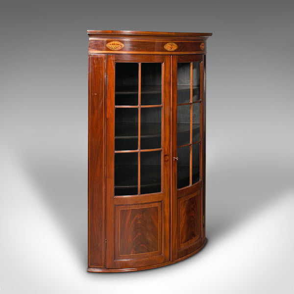 Antique Glazed Corner Cabinet, English, Bow Front, Display, Georgian, Circa 1800