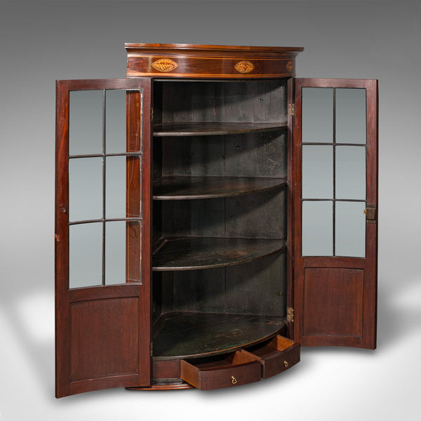 Antique Glazed Corner Cabinet, English, Bow Front, Display, Georgian, Circa 1800