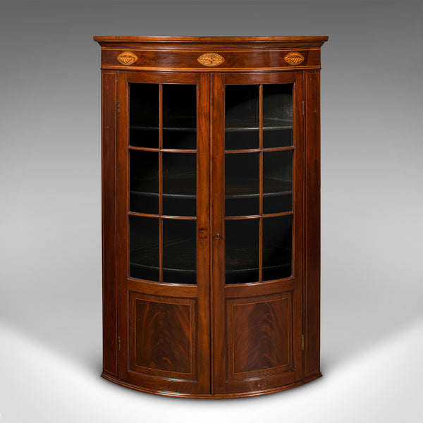Antique Glazed Corner Cabinet, English, Bow Front, Display, Georgian, Circa 1800