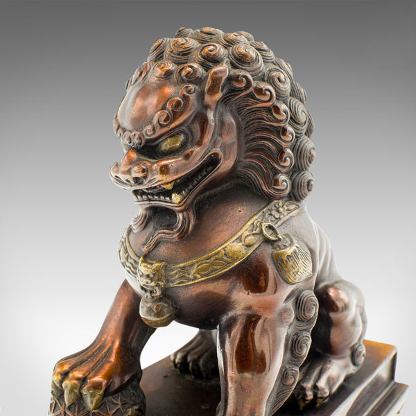 Pair Of Vintage Imperial Lion Statues, Chinese, Bronze, Bookends, Art Deco, 1940