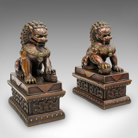 Pair Of Vintage Imperial Lion Statues, Chinese, Bronze, Bookends, Art Deco, 1940