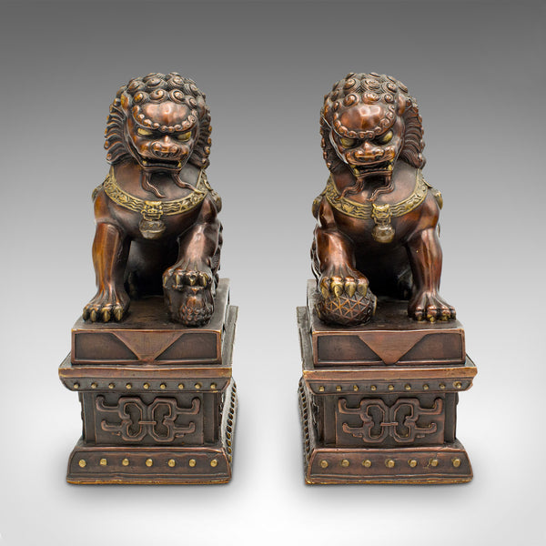 Pair Of Vintage Imperial Lion Statues, Chinese, Bronze, Bookends, Art Deco, 1940