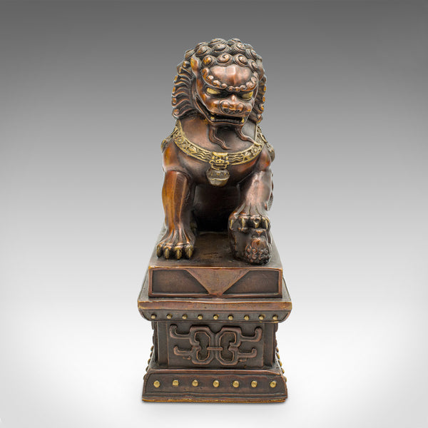 Pair Of Vintage Imperial Lion Statues, Chinese, Bronze, Bookends, Art Deco, 1940