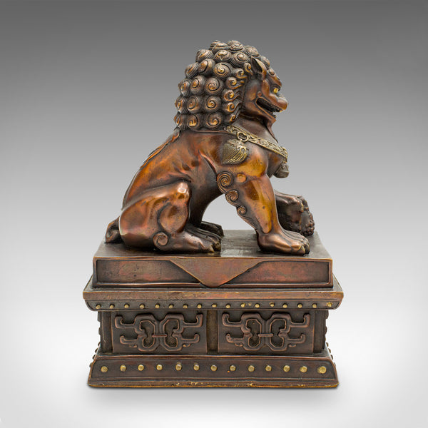 Pair Of Vintage Imperial Lion Statues, Chinese, Bronze, Bookends, Art Deco, 1940
