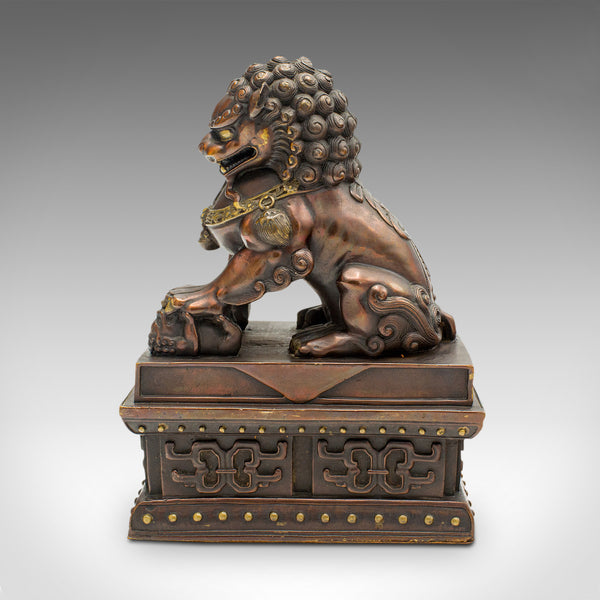 Pair Of Vintage Imperial Lion Statues, Chinese, Bronze, Bookends, Art Deco, 1940