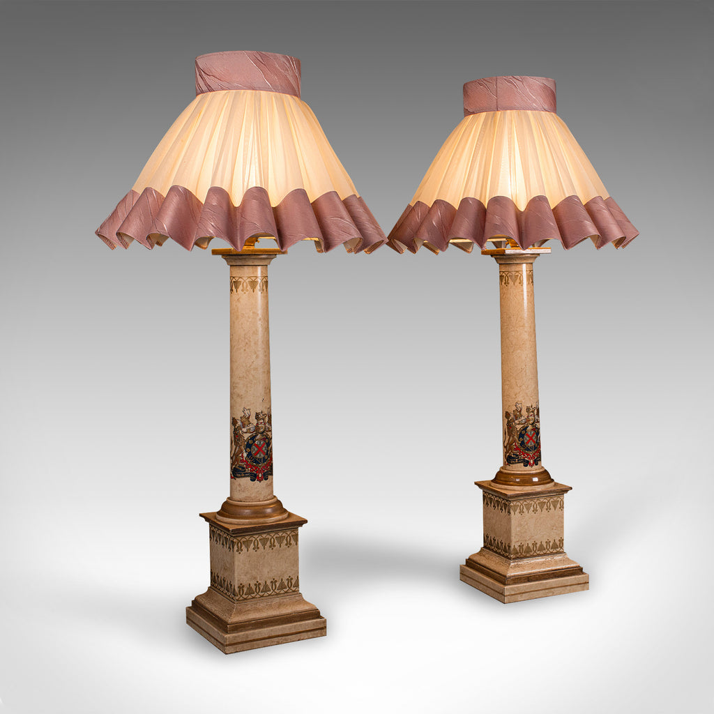 Tall Pair Of Vintage Table Lamps, English, Decorative Light, C