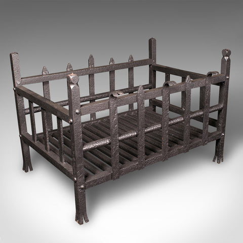 Antique Fire Basket, English, Wrought Iron Fireplace Grate, Victorian, C.1880