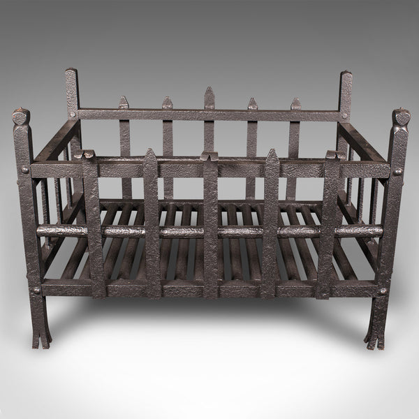 Antique Fire Basket, English, Wrought Iron Fireplace Grate, Victorian, C.1880
