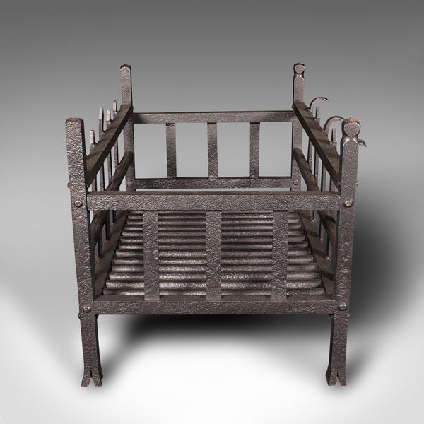Antique Fire Basket, English, Wrought Iron Fireplace Grate, Victorian, C.1880