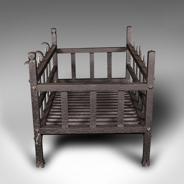 Antique Fire Basket, English, Wrought Iron Fireplace Grate, Victorian, C.1880