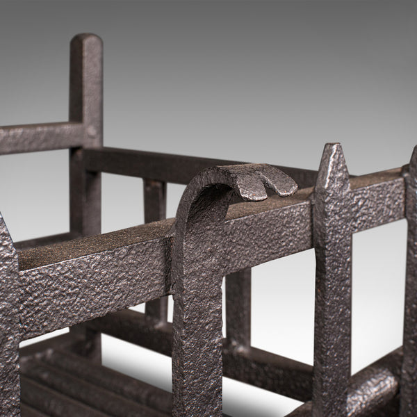 Antique Fire Basket, English, Wrought Iron Fireplace Grate, Victorian, C.1880
