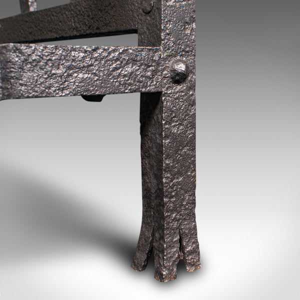 Antique Fire Basket, English, Wrought Iron Fireplace Grate, Victorian, C.1880