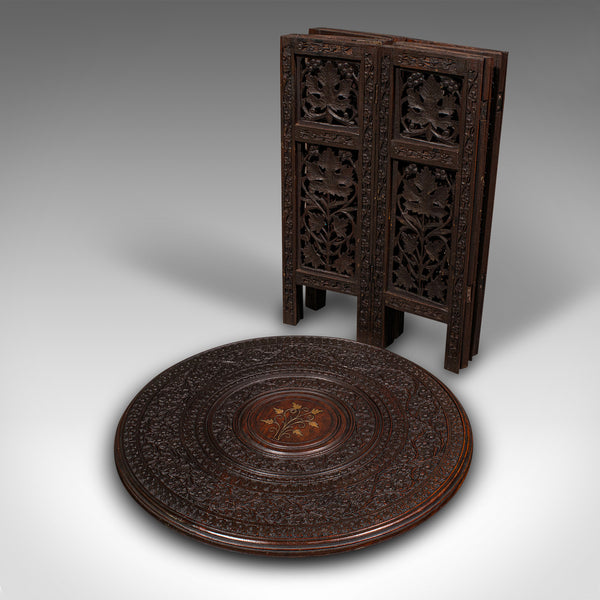 Antique Folding Colonial Table, Indian, Teak, Occasional, Side, Victorian, 1870