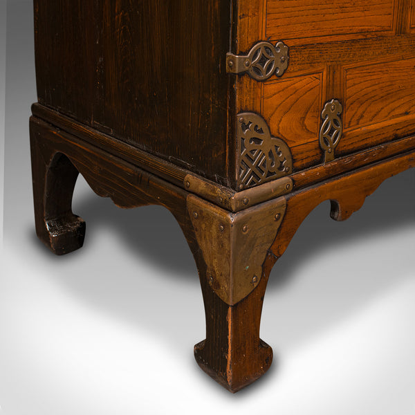 Antique Raised Chest, Korean, Elm, Pear, Side Cabinet, Brass, Victorian, C.1880