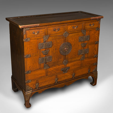 Antique Raised Chest, Korean, Elm, Pear, Side Cabinet, Brass, Victorian, C.1880