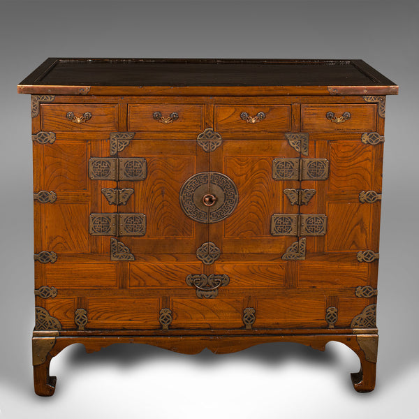 Antique Raised Chest, Korean, Elm, Pear, Side Cabinet, Brass, Victorian, C.1880
