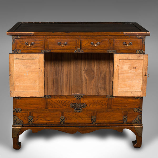 Antique Raised Chest, Korean, Elm, Pear, Side Cabinet, Brass, Victorian, C.1880