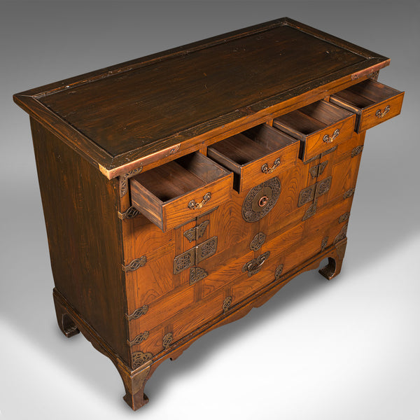 Antique Raised Chest, Korean, Elm, Pear, Side Cabinet, Brass, Victorian, C.1880