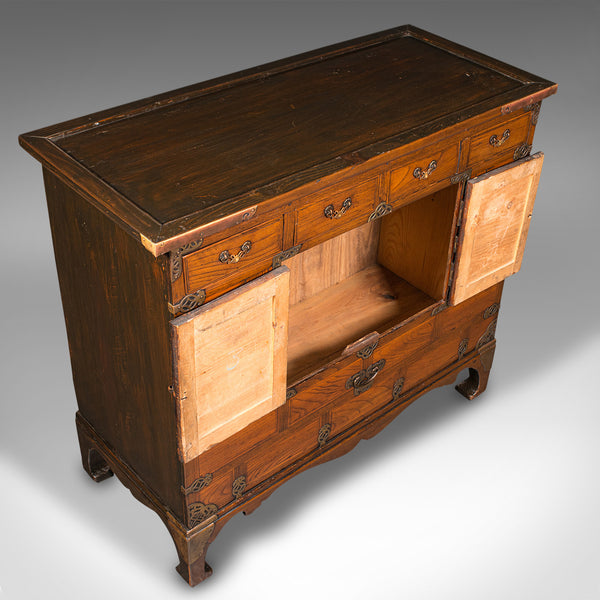 Antique Raised Chest, Korean, Elm, Pear, Side Cabinet, Brass, Victorian, C.1880