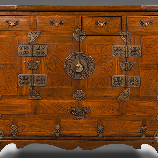 Antique Raised Chest, Korean, Elm, Pear, Side Cabinet, Brass, Victorian, C.1880