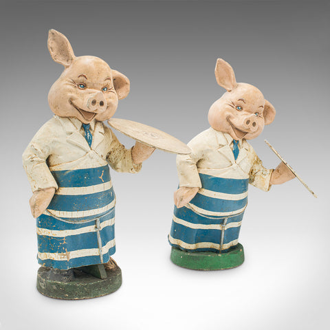 Pair Of Antique Butchery Pigs, English, Plaster, Shop Display Figure, Edwardian