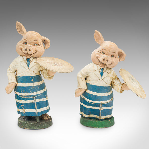 Pair Of Antique Butchery Pigs, English, Plaster, Shop Display Figure, Edwardian