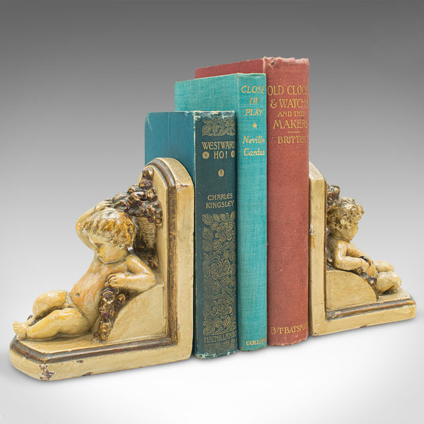 Pair Of Antique Putto Bookends, Italian, Decor, Cherub, Grand Tour, Victorian