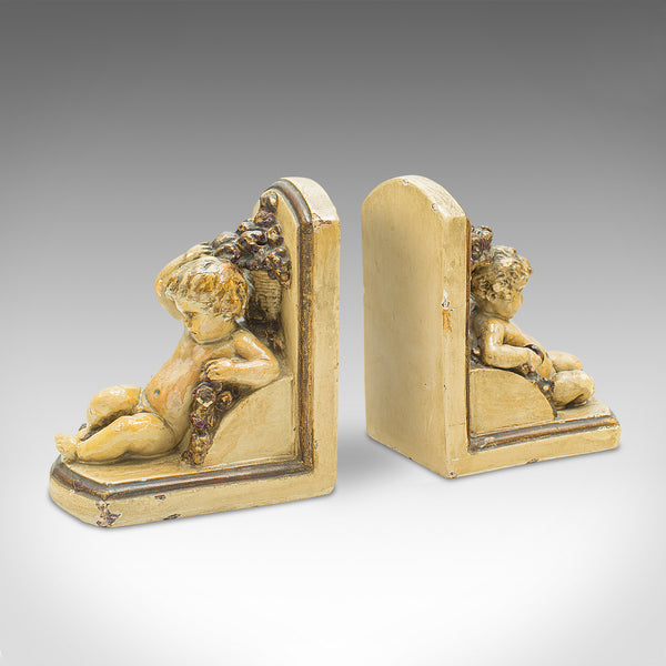 Pair Of Antique Putto Bookends, Italian, Decor, Cherub, Grand Tour, Victorian