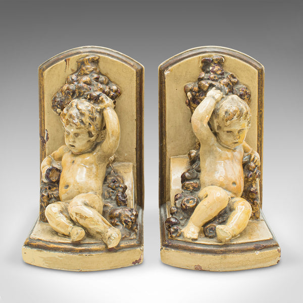 Pair Of Antique Putto Bookends, Italian, Decor, Cherub, Grand Tour, Victorian