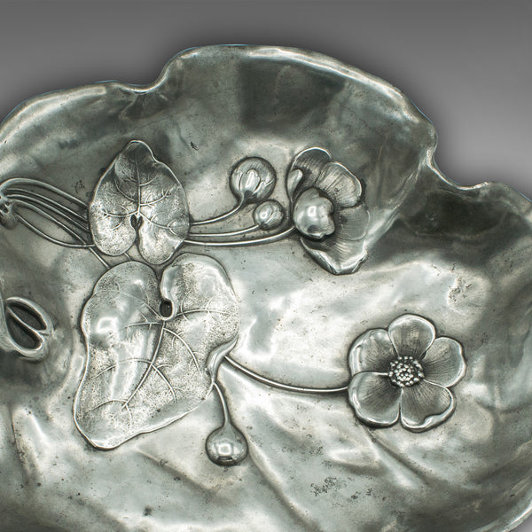 Antique Decorative Dish, German, Pewter, Bonbon Tray, Art Nouveau, Edwardian